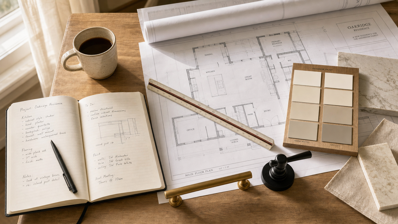 Plan and finish selections on a builder's desk